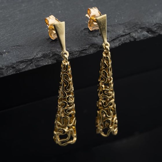 Second Hand 9ct Yellow Gold 41mm Openwork Dropper Earrings 41174039