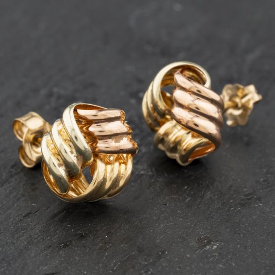 Second Hand 9ct Three Colour Gold Knott Stud Earrings 41174047