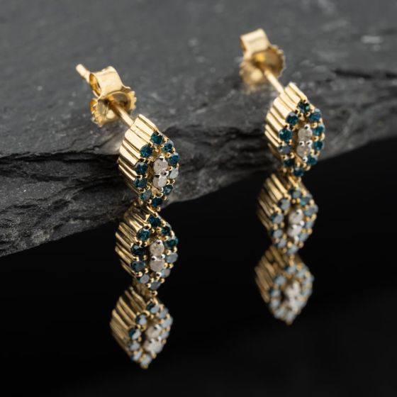 Second Hand 9ct Yellow Gold 22.6mm 0.36ct Diamond Marquise Shaped Cluster Dropper Earrings 41174060