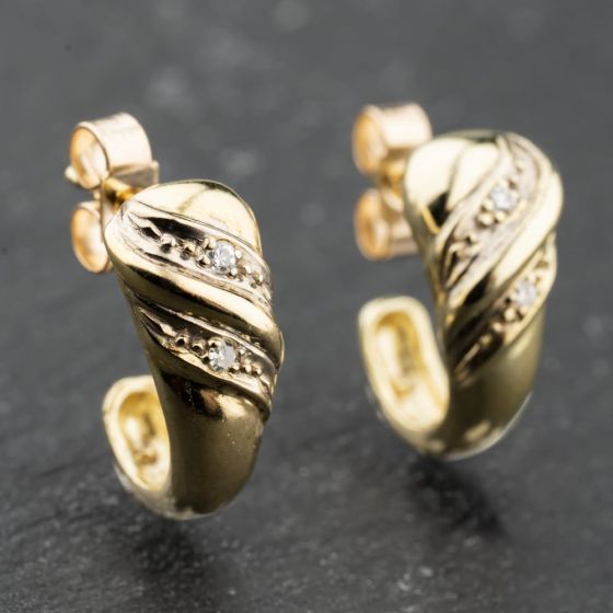 Second Hand 9ct Yellow Gold 14.6mm 0.03ct Diamond Dropper Earrings 41174063