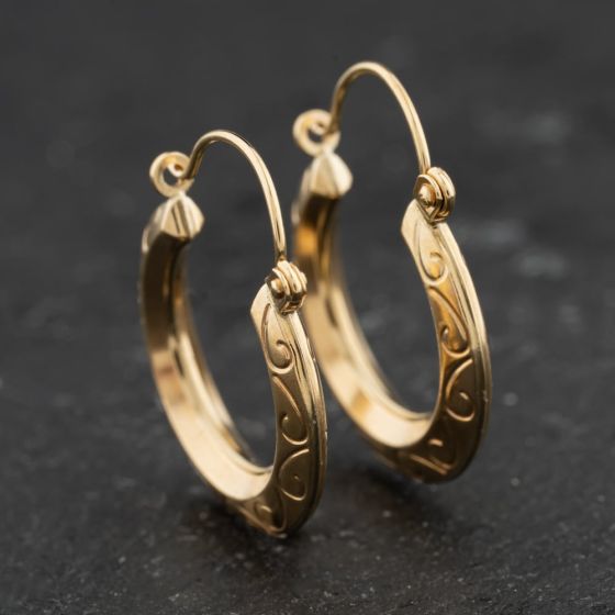 Second Hand Yellow Gold 22mm Patterned Creole Earrings 41174066