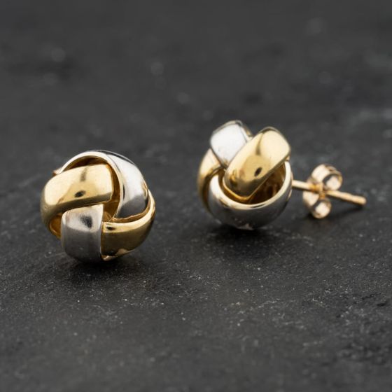 Second Hand 9ct Two Colour Gold 10mm Knots Stud Earrings 41174070