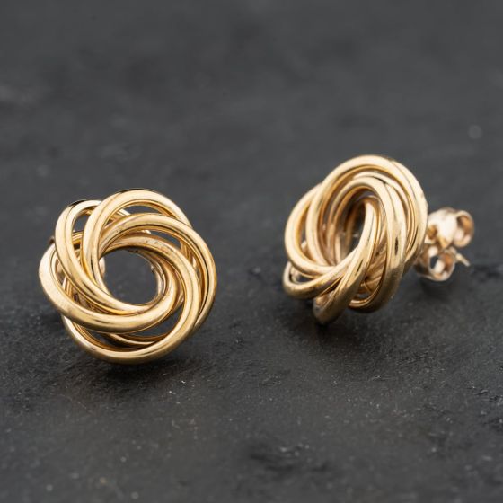 Second Hand 9ct Yellow Gold 15mm Knots Stud Earrings 41174073