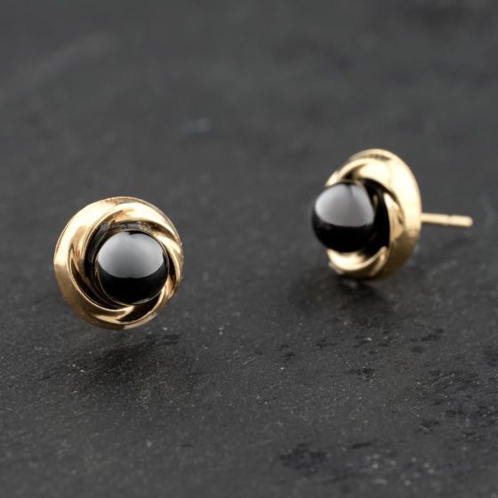 Second Hand Yellow Gold 8mm Onyx Set Knot Stud Earrings 41174079
