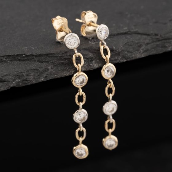 Second Hand 9ct Two Colour Gold 34mm Cubic Zirconia Dropper Earrings 41174101