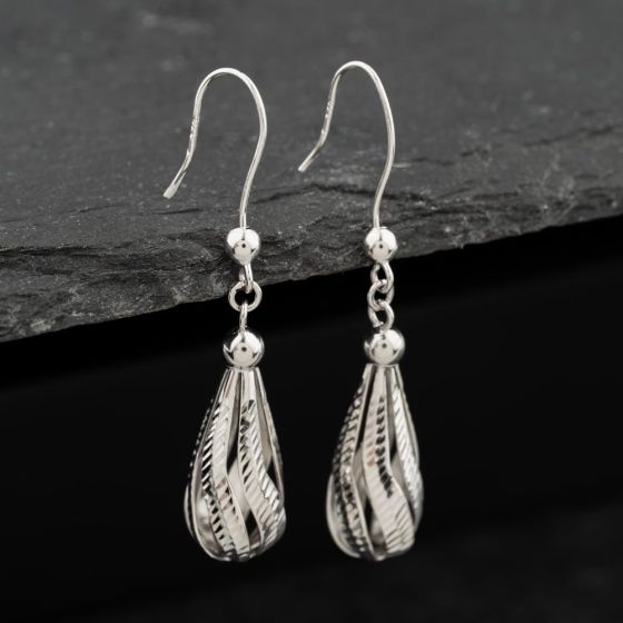 Second Hand White Gold 40mm Patterned Openwork Dropper Earrings 41174103