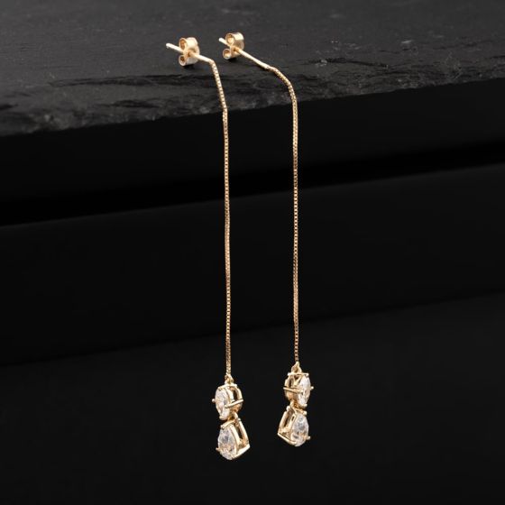 Second Hand Yellow Gold 65mm Cubic Zirconia Set Chain Dropper Earrings 41174104