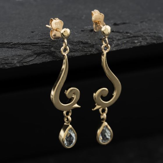 Second Hand Yellow Gold 38mm Blue Topaz Set Dropper Earrings 41174134