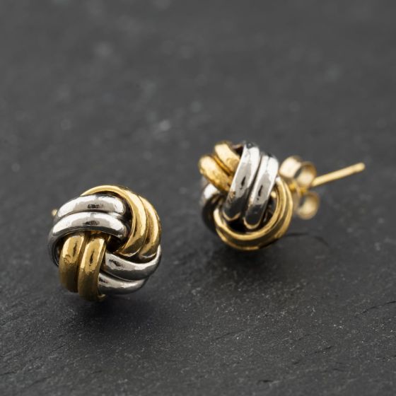Second Hand Two Colour Gold Double Strand Knot Stud Earrings 41174144