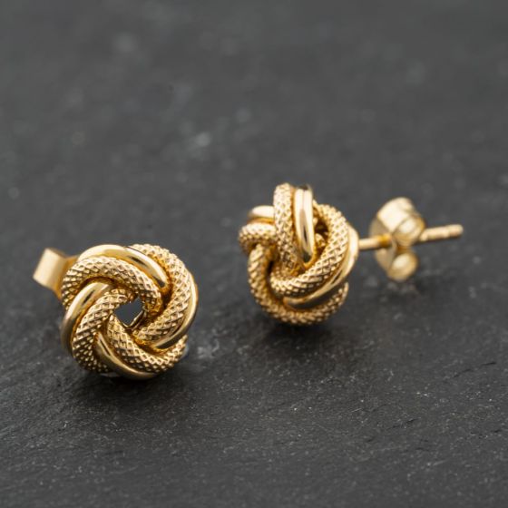 Second Hand Yellow Gold Textured & Polished Knot Stud Earrings 41174145