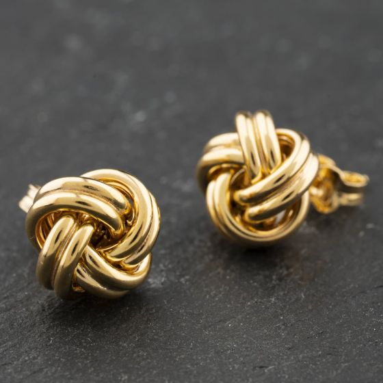Second Hand 9ct Yellow Gold Double Strand Knot Stud Earrings 41174149
