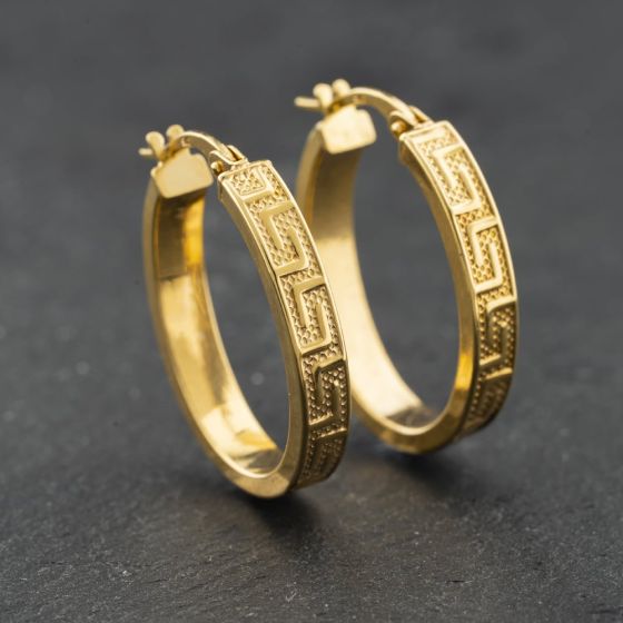 Second Hand Yellow Gold Greek Key Creole Earrings 41174207