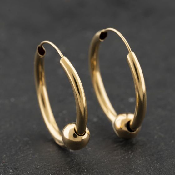 Second Hand 9ct Yellow Gold 24mm Roller Ball Hoop Earrings 41174269