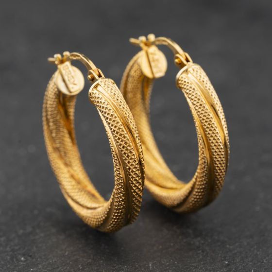 Second Hand 9ct Rose Gold 24mm Twisted Textured Hoop Earrings 41174270