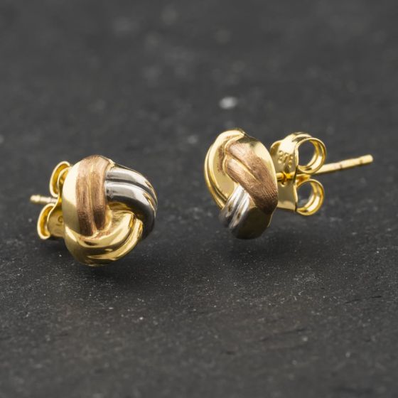 Second Hand 9ct Three Colour Gold 8mm Knot Stud Earrings 41174283