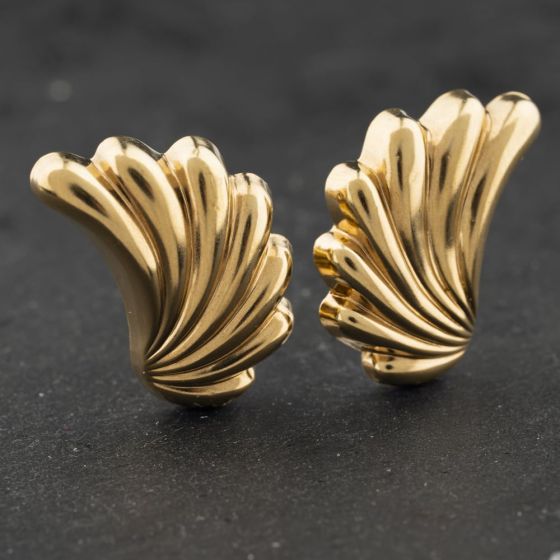 Second Hand Vintage 9ct Yellow Gold 28mm Fluted Shell Design Stud Earrings 41174289