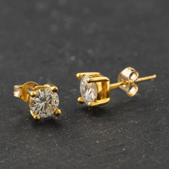 Second Hand 18ct Yellow Gold 5mm Moissanite Stud Earrings 41174296