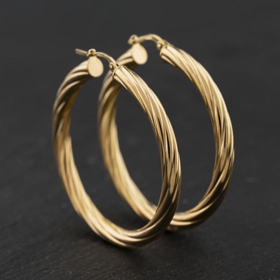 Second Hand 9ct Yellow Gold 41mm Twist Hoop Earrings 41174305
