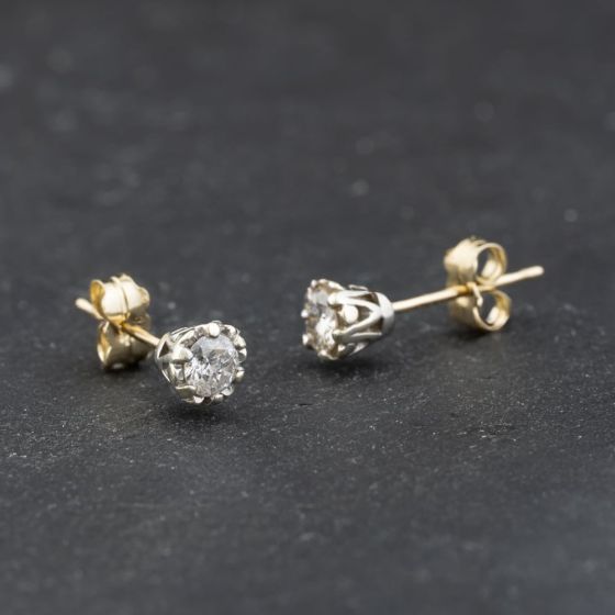 Second Hand 9ct Two Colour Gold 4.5mm Diamond Stud Earrings 41174319