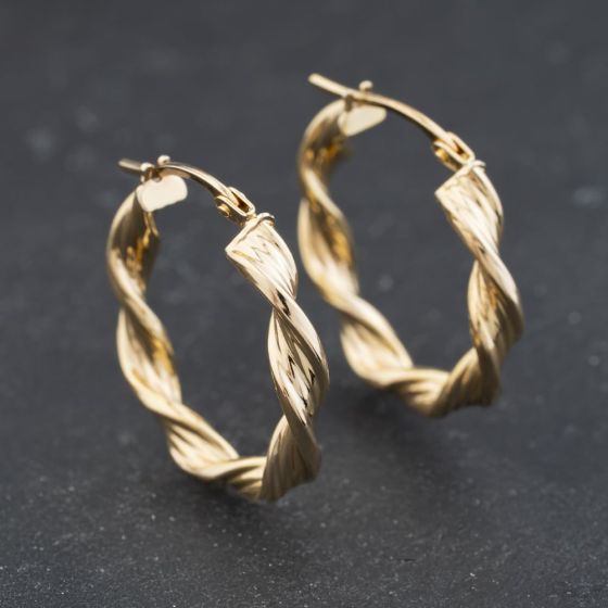 Second Hand 9ct Yellow Gold 22mm Twisted Hoop Earrings 41174325