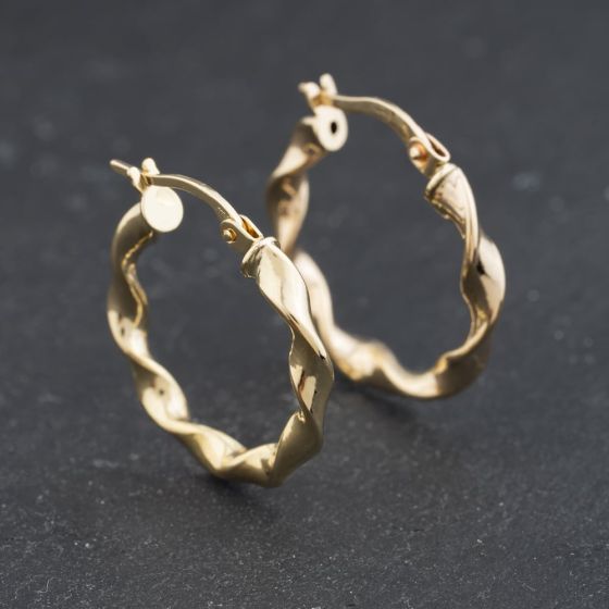 Second Hand 9ct Yellow Gold 22mm Twisted Hoop Earrings 41174326