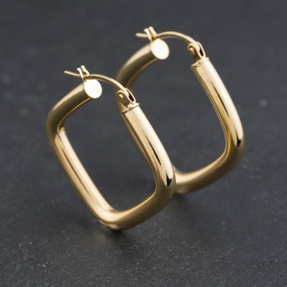 Second Hand 9ct Yellow Gold 25mm Squared Hoop Earrings 41174327