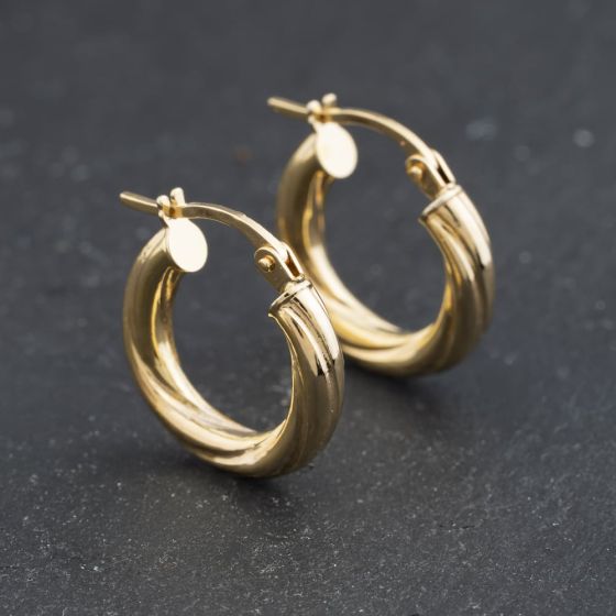 Second Hand 9ct Yellow Gold 17mm Small Twisted Hoop Earrings 41174330