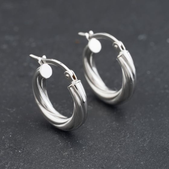 Second Hand 9ct White Gold 17mm Twisted Hoop Earrings 41174332