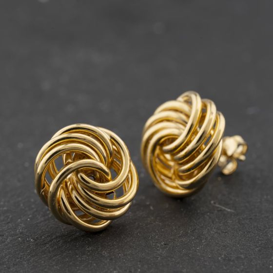 Second Hand 9ct Yellow Gold 17mm Four Strand Knot Stud Earrings 41174335