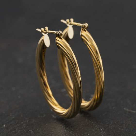 Second Hand 9ct Yellow Gold Twist 28mm Hoop Earrings 41174356