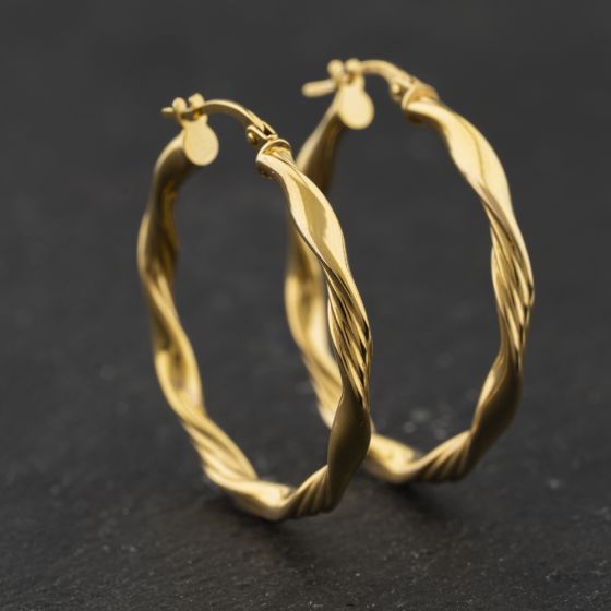 Second Hand Yellow Gold Twist 31mm Hoop Earrings 41174360
