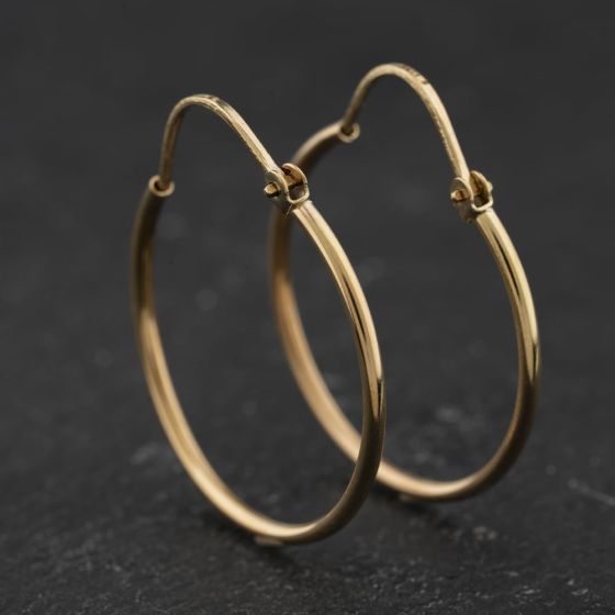 Second Hand Yellow Gold Plain 30mm Hoop Earrings 41174374