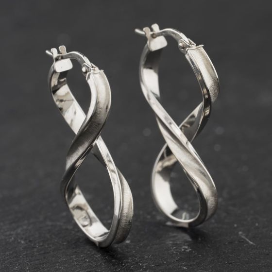 Second Hand 9ct White Gold Figure Of Eight 29mm Hoop Earrings 41174381