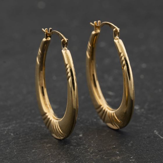 Second Hand Yellow Gold Patterned 24mm Creole Earrings 41174392