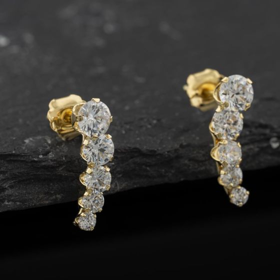 Second Hand Yellow Gold Cubic Zirconia Graduated 14.7mm Stud Earrings 41174408