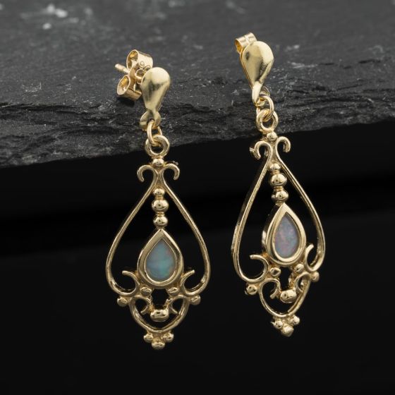 Second Hand Yellow Gold Opal 33mm Dropper Earrings 41174419