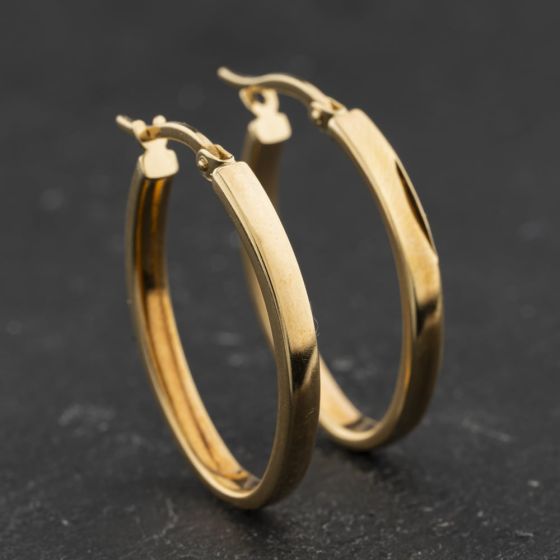 Second Hand Yellow Gold Plain Oval 27mm Hoop Earrings 41174426