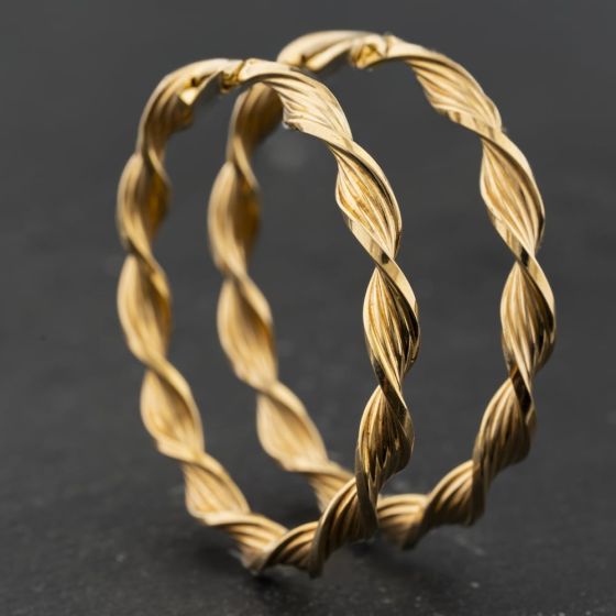 Second Hand 9ct Yellow Gold Large Twisted 47mm Hoop Earrings 41174467