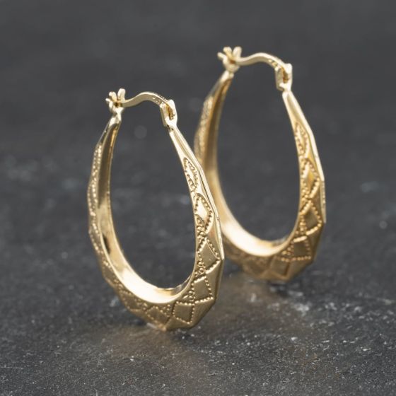 Second Hand Yellow Gold Patterned 29mm Creole Earrings 41174473