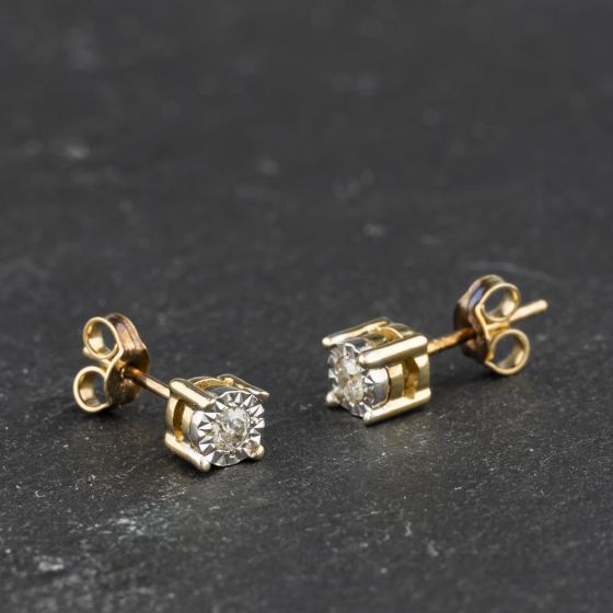 Second Hand Two Colour Gold 0.10ct Diamond Single Stone 4mm Stud Earrings 41174479
