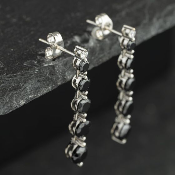 Second Hand 9ct White Gold Black & White Cubic Zirconia 31mm Dropper Earrings 41174483