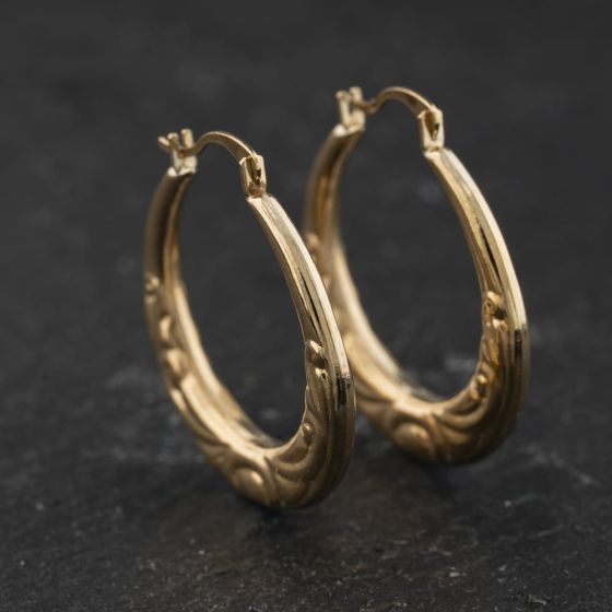 Second Hand Yellow Gold 24mm Patterned Creole Earrings 41174489