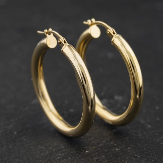 Second Hand Yellow Gold 26mm Plain Hoop Earrings 41174492