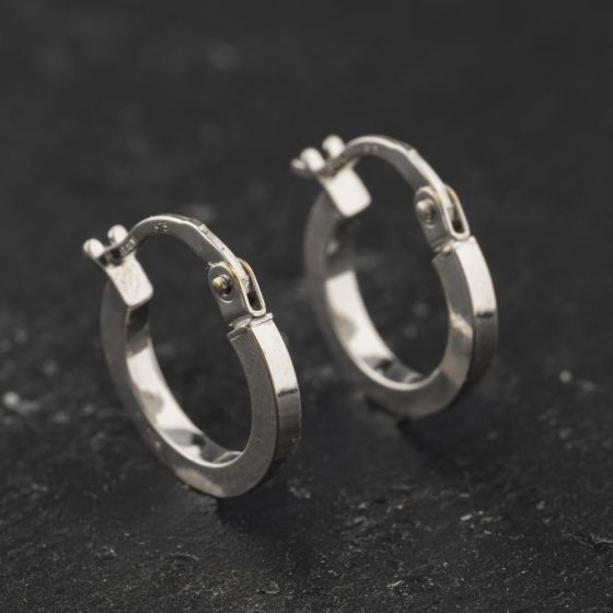 Second Hand 9ct White Gold 14mm Plain Hoop Earrings 41174504