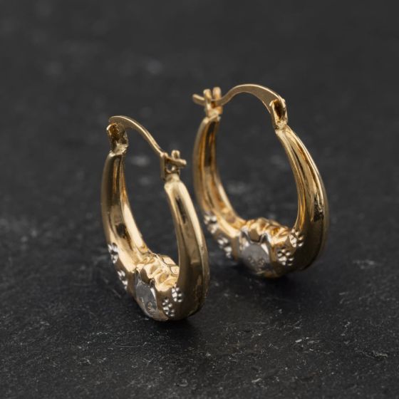 Second Hand Two Colour Gold 17mm Cat & Paw Print Creole Earrings 41174523
