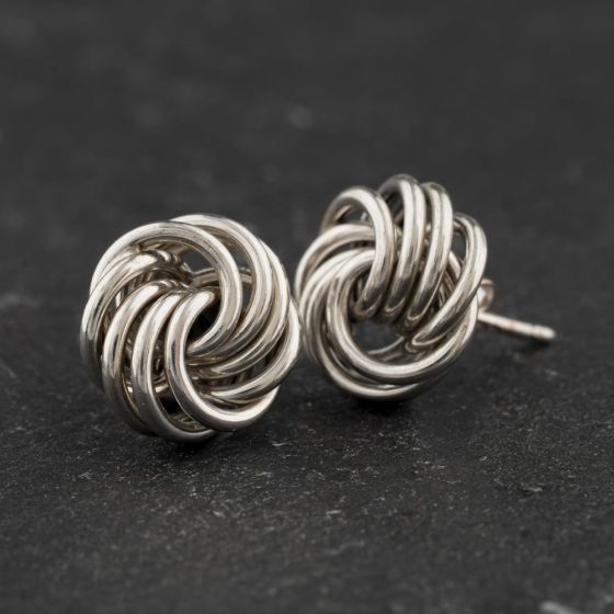 Second Hand 9ct White Gold 10mm Woven Knot Stud Earrings 41174555