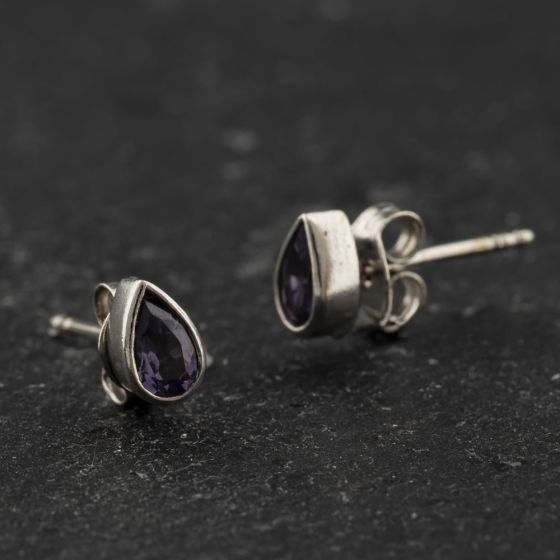 Second Hand White Gold 6mm Amethyst Set Tear Drop Stud Earrings 41174608