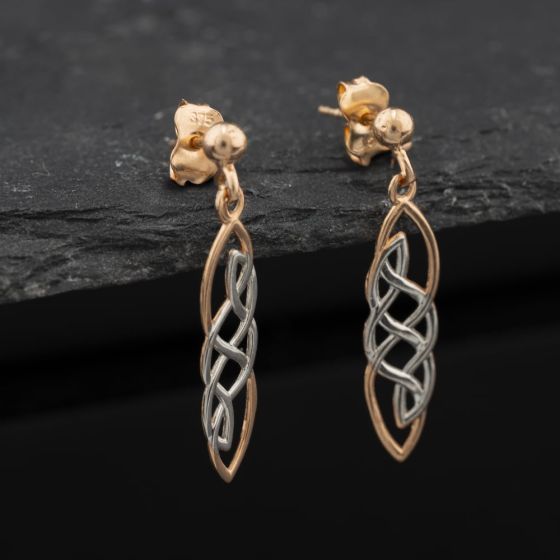 Second Hand Two Colour Gold 23mm Celtic Dropper Earrings 41174686