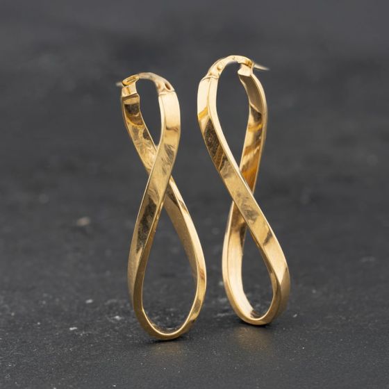 Second Hand 9ct Yellow Gold 40mm Oval Twist Hoop Earrings 41174687