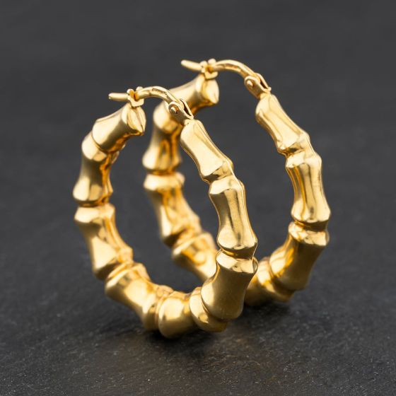 Second Hand 9ct Yellow Gold Bamboo Creole Earrings 41174726